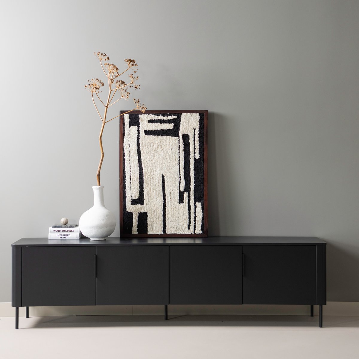 Meuble tv en pin 200 cm GUNNAR noir, WOOOD