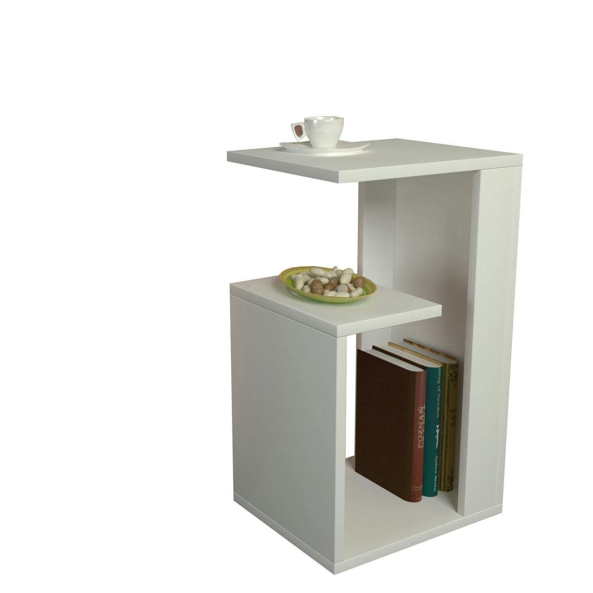 Bout de canapé blanc moderne 2 tablettes 1 niche MARFA blanc, PIER IMPORT
