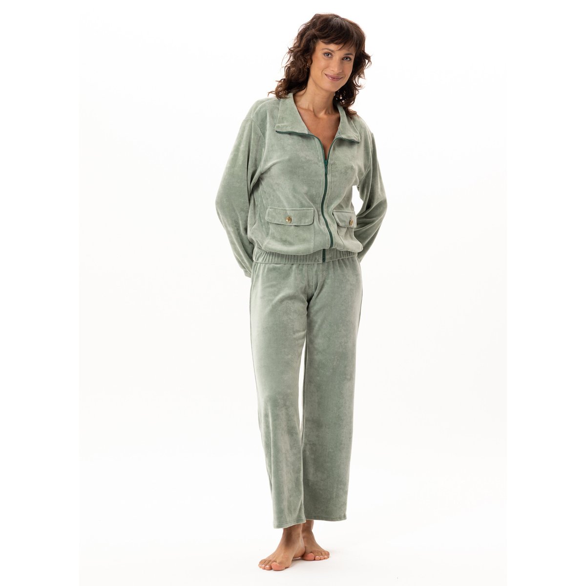 Ensemble homewear zippé en velours RELAX 226 vert, LE CHAT