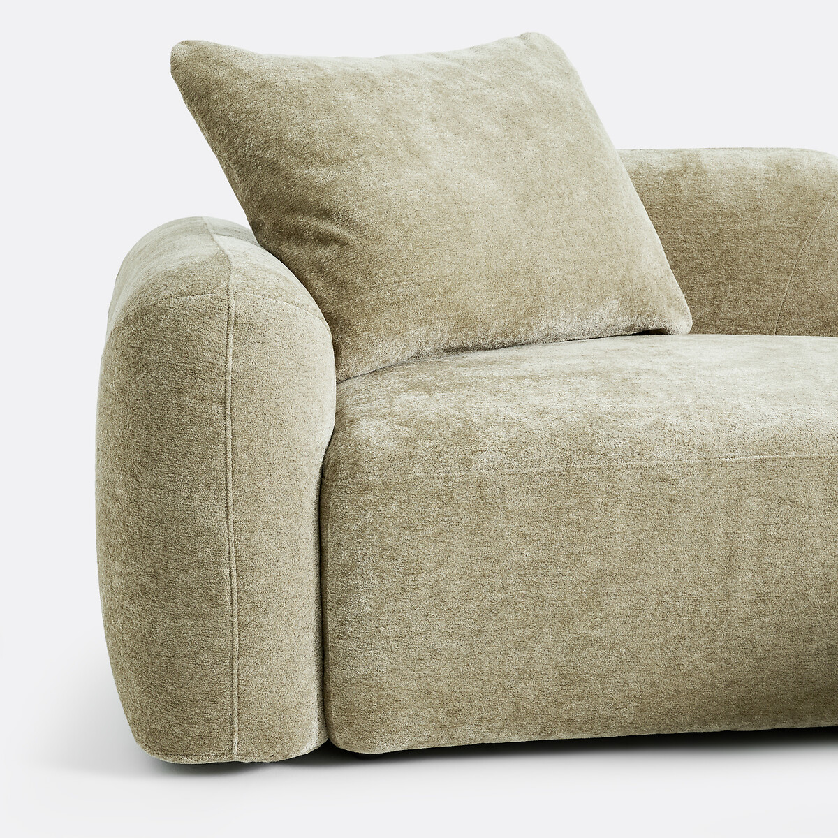 Canapé modulable, d'angle droit, avec méridienne, en chenille épaisse, AMAD vert sauge, LA REDOUTE INTERIEURS