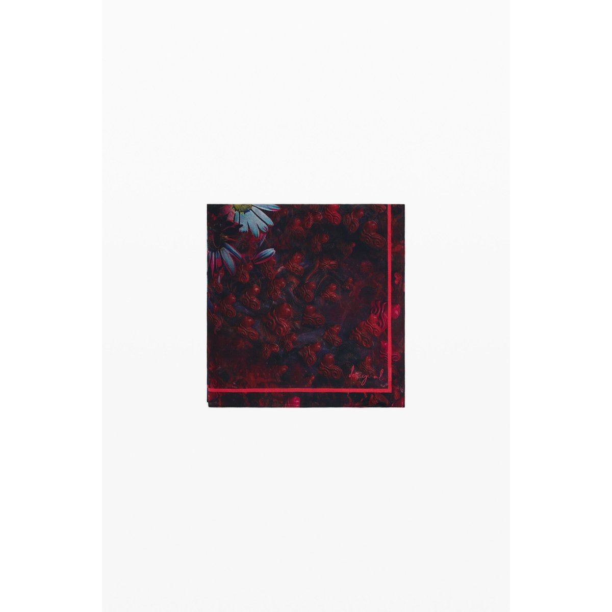 Foulard cœurs marguerites rouge, DESIGUAL