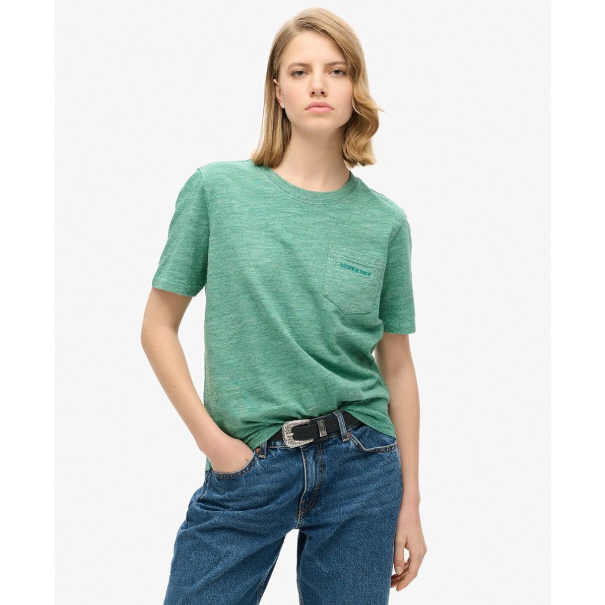 T-shirt surteint à logo Essential vert marine, SUPERDRY