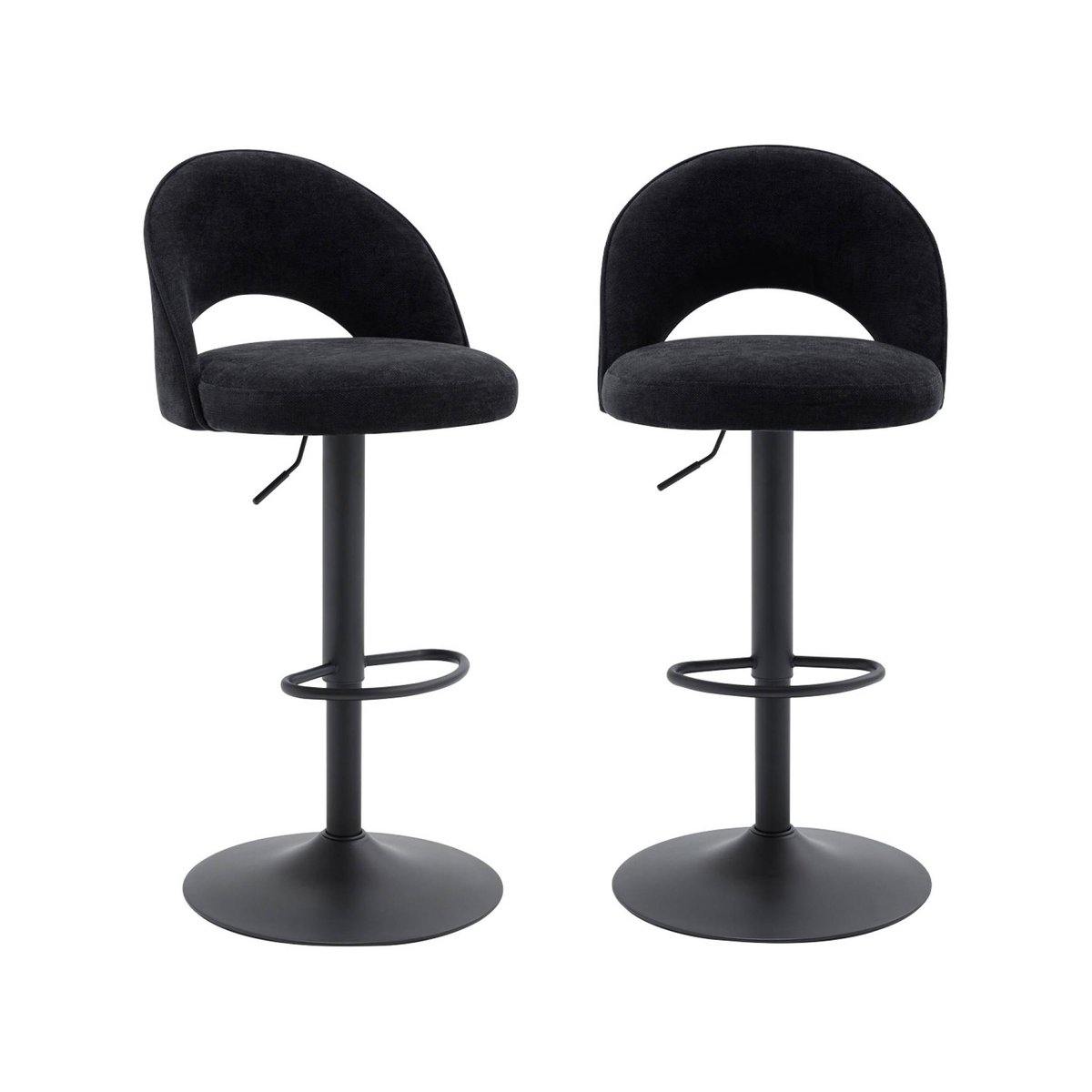 Tabouret de bar ajustable métal et tissu avec base noire 65/86,5cm (lot de 2) ABBY noir, SWEEEK