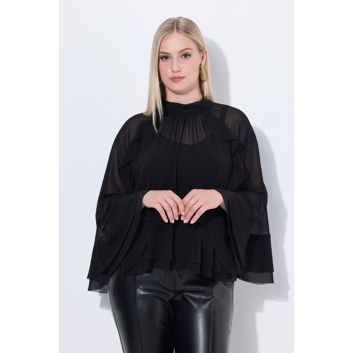 Blouse esprit cape en mousseline noir, ULLA POPKEN