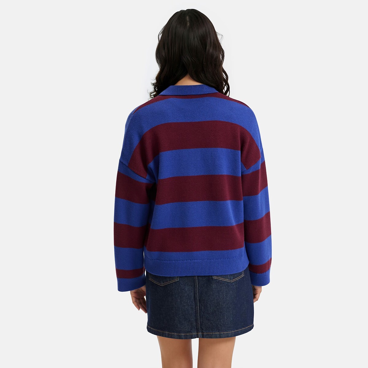 Pull col polo à rayures rayé bordeaux/bleu, LA REDOUTE COLLECTIONS