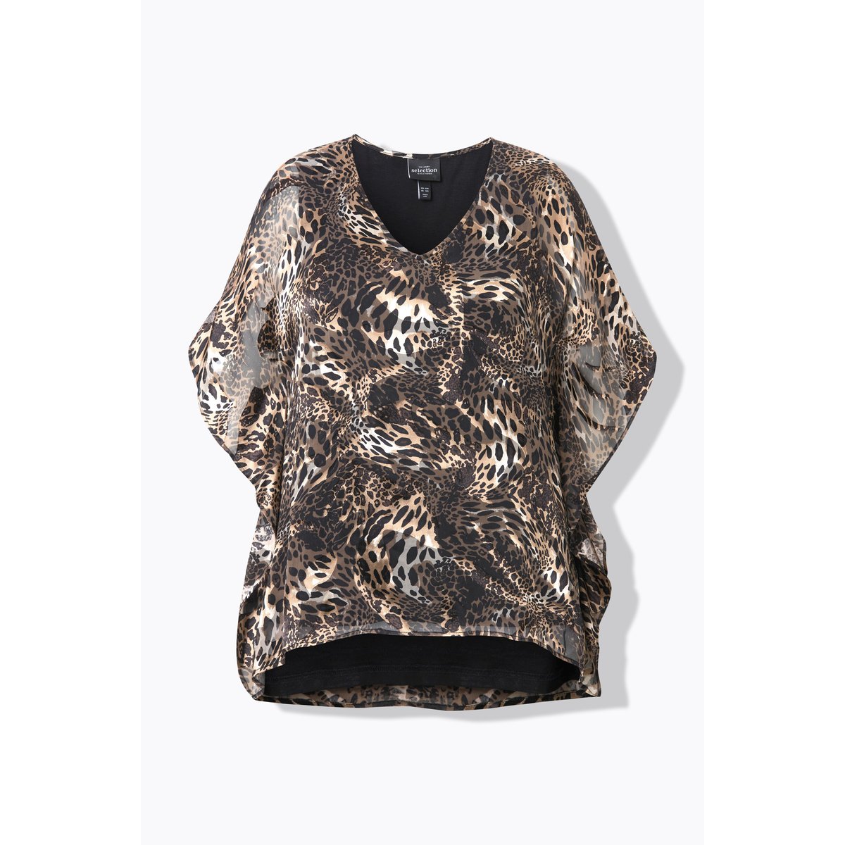 Blouse en mousseline doublée. Décolleté V noir, ULLA POPKEN