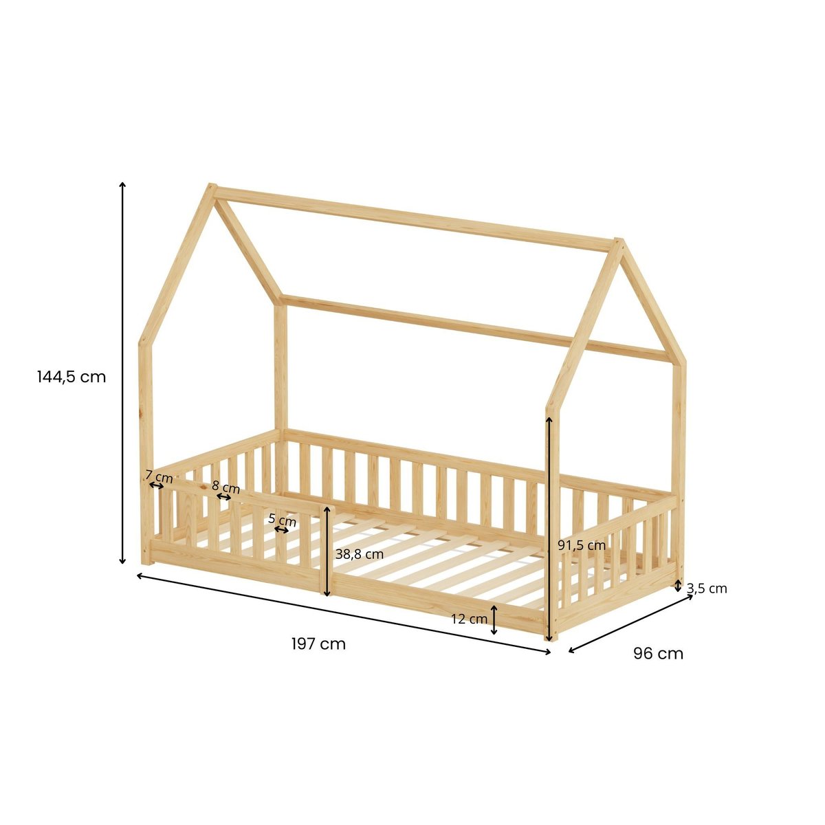 Lit cabane enfant en bois de pin naturel, TERRE DE NUIT