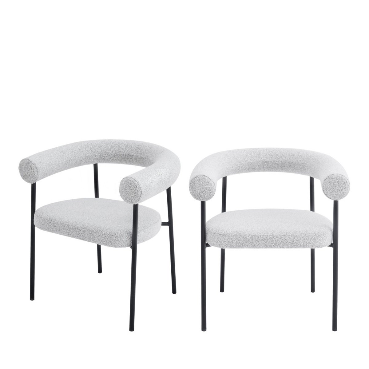 Lot de 2 fauteuils de table en tissu bouclette et métal- OLYMPE écru chiné, DRAWER