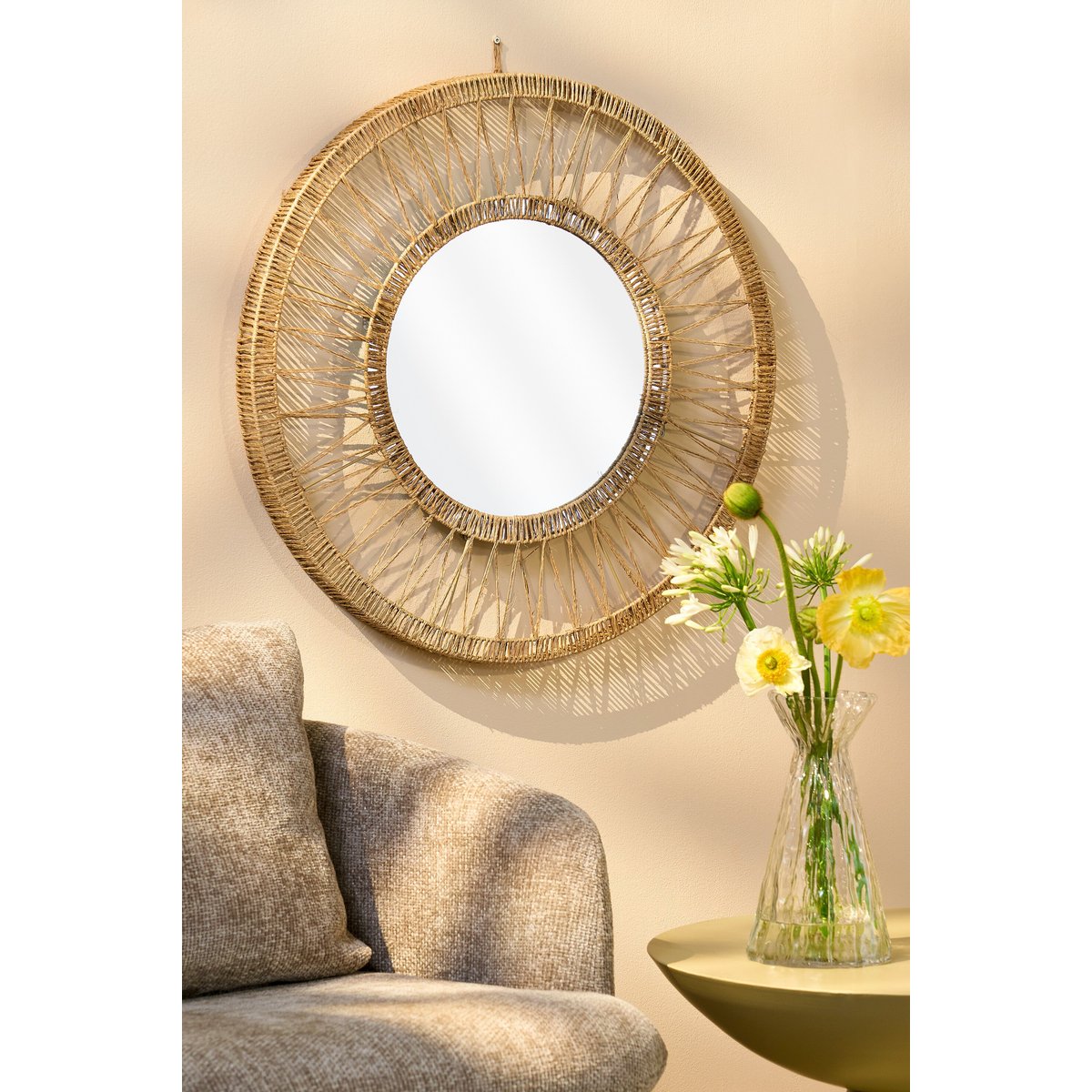 Miroir en jute tressée LUDY marron clair, MICA DECORATIONS