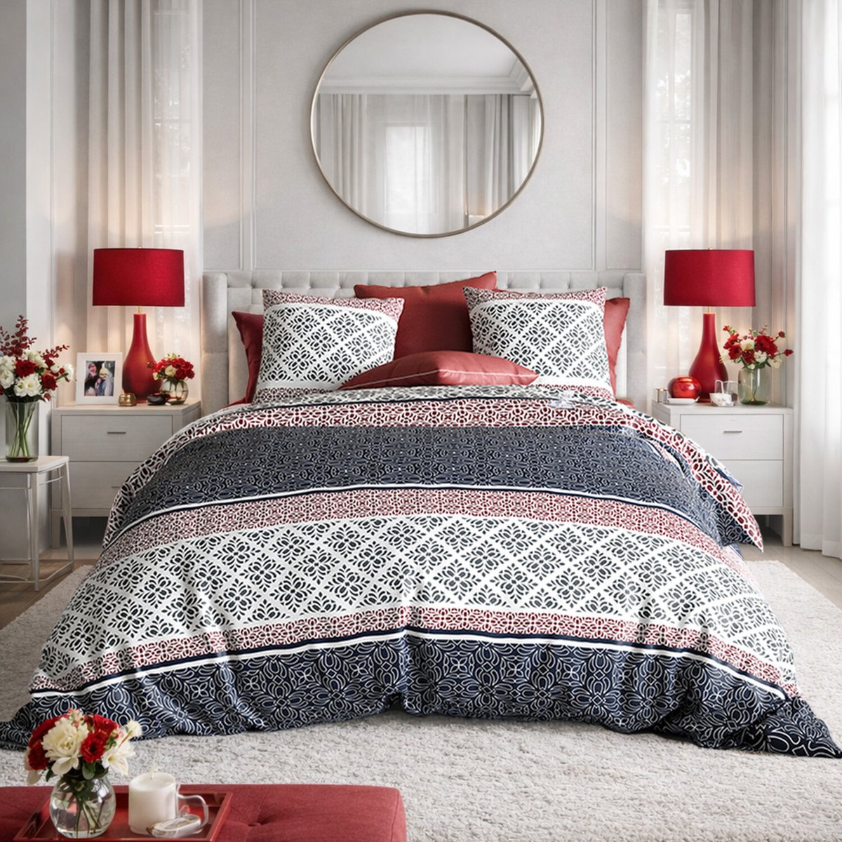 Parure housse de couette en coton imprimée, Sergio bleu foncé, C DESIGN HOME TEXTILE