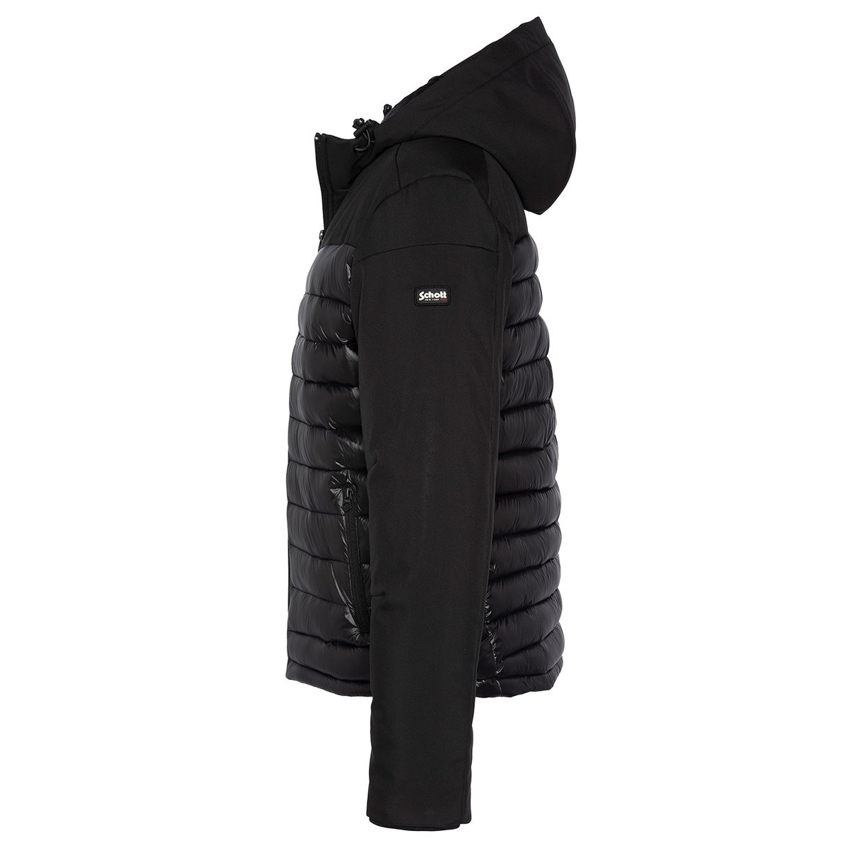 Doudoune bi-matière à capuche noir, SCHOTT