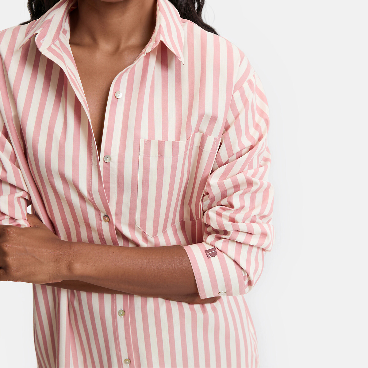 Camisola de popelina a rayas, Signature CARLITA rayas rosa, LA REDOUTE COLLECTIONS