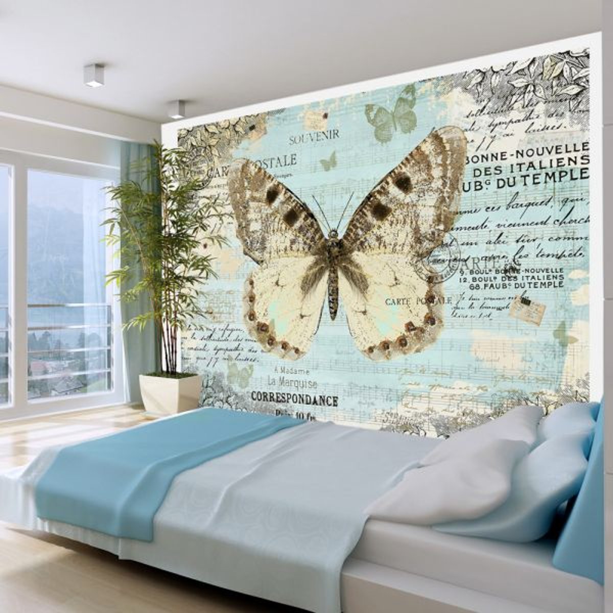 Papier peint intissé panoramique Animaux Postcard with butterfly beige, EDEN