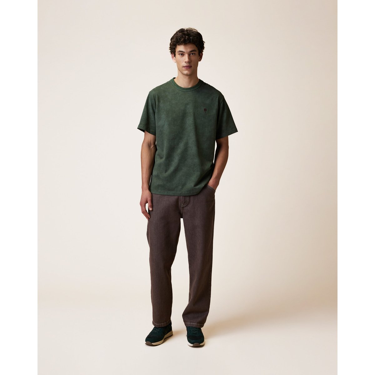 T-shirt en maille vert foncé chiné, FAGUO