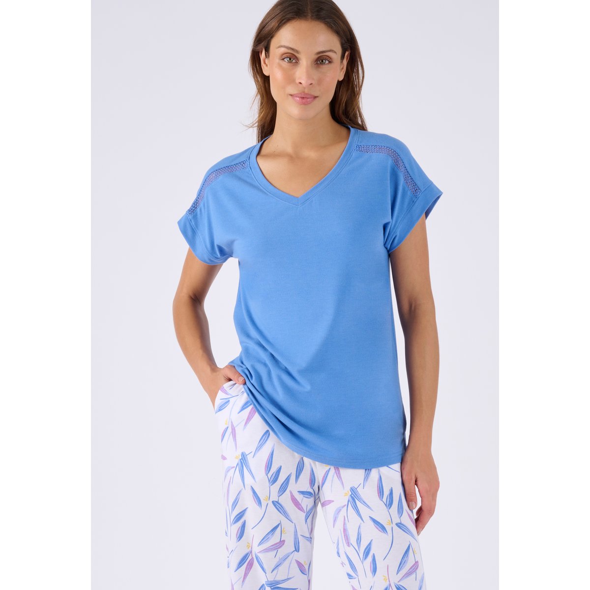 Pyjama Climatyl en maille jersey bleu feuillage, DAMART