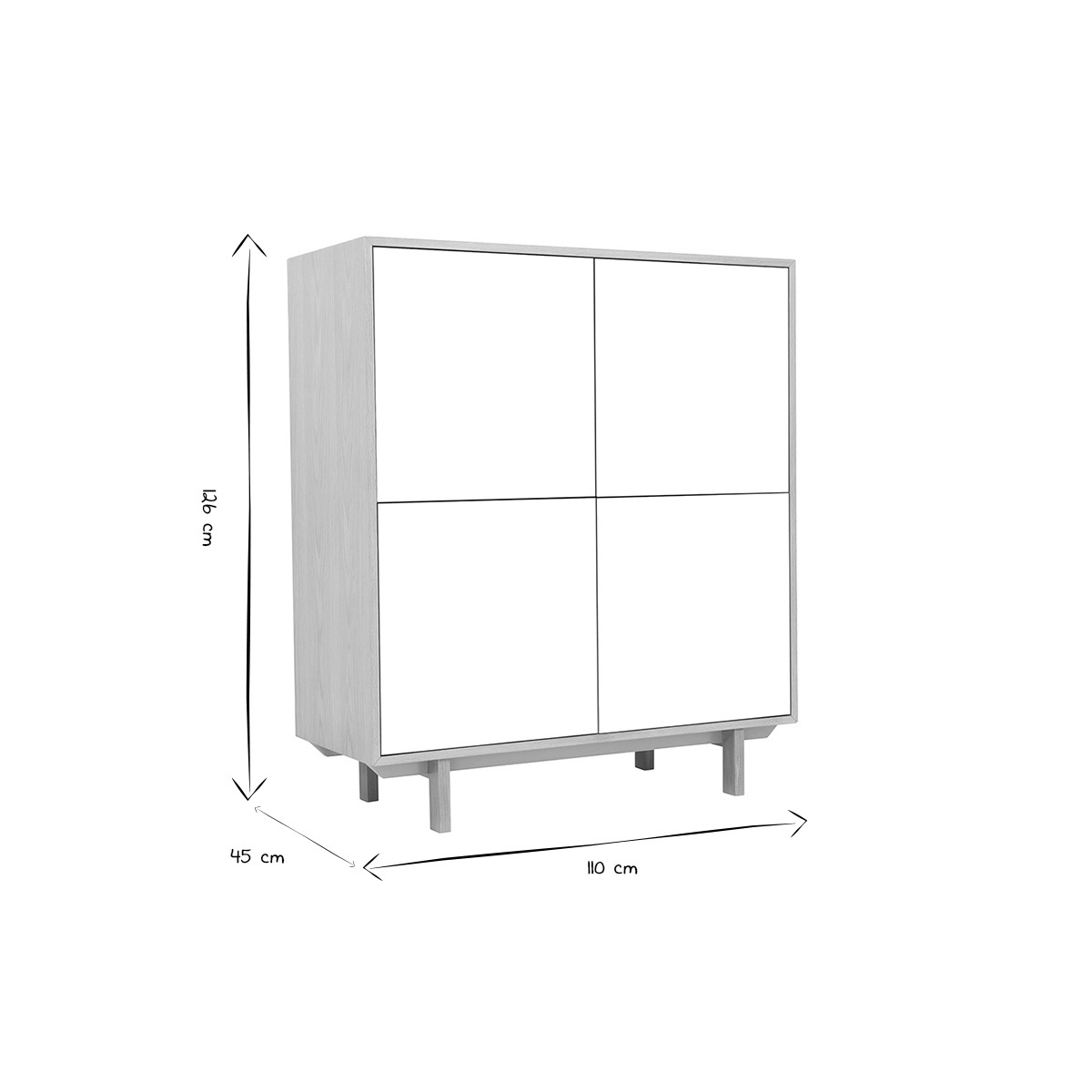 Buffet haut scandinave bois et blanc  4 portes L110 cm SID bois clair / blanc, MILIBOO