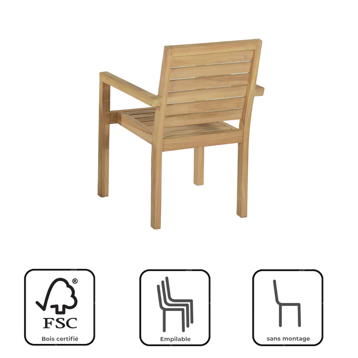 Fauteuil fixe empilable en teck Tivoli naturel, TECK ATTITUDE