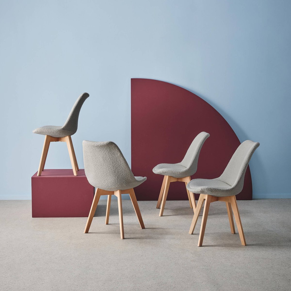 Chaise scandinave bois de hêtre et bouclette texturée (lot de 4) NILS blanc, SWEEEK