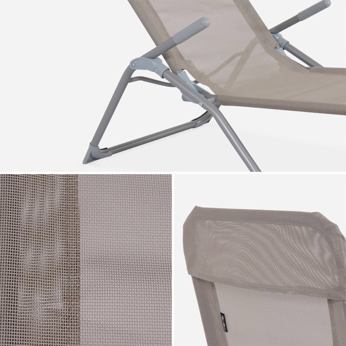 Bain de soleil acier pliant 2 positions (lot de 4) LEVITO taupe, SWEEEK