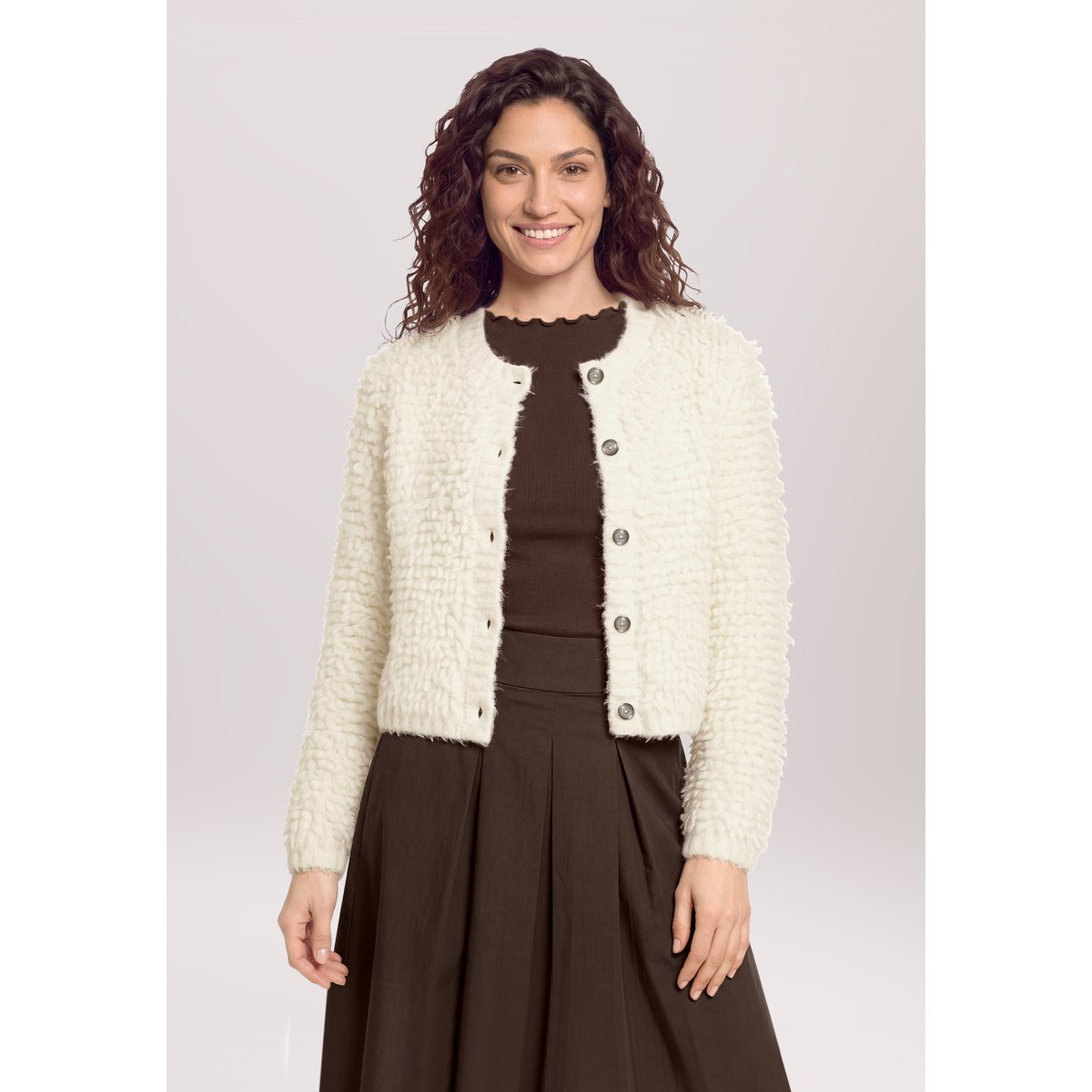 Cardigan en maille à encolure ronde eggnog, CARTOON