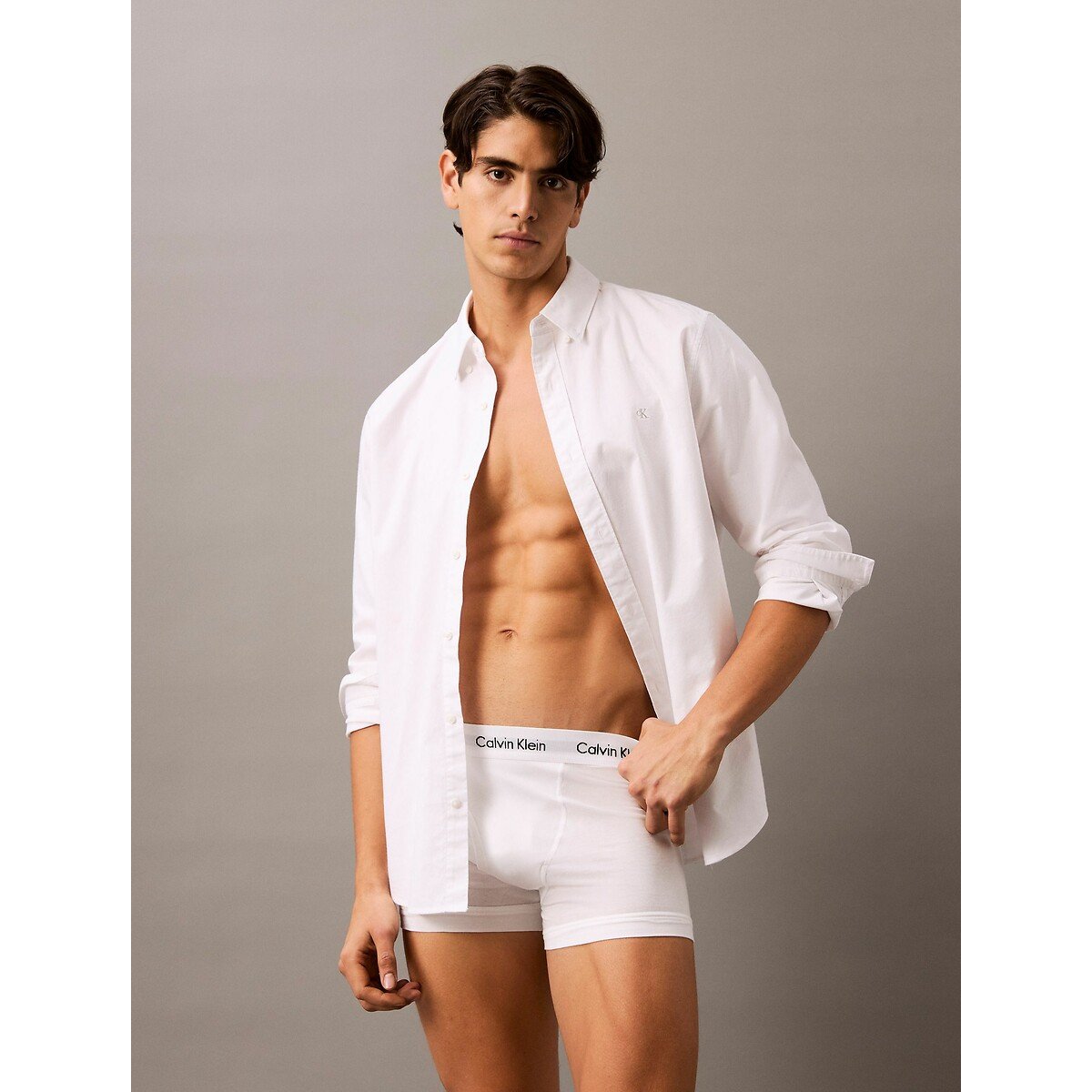 Lot de 3 boxers relaxed avec pinces - Icon Cotton Stretch blanc + gris + noir, CALVIN KLEIN UNDERWEAR
