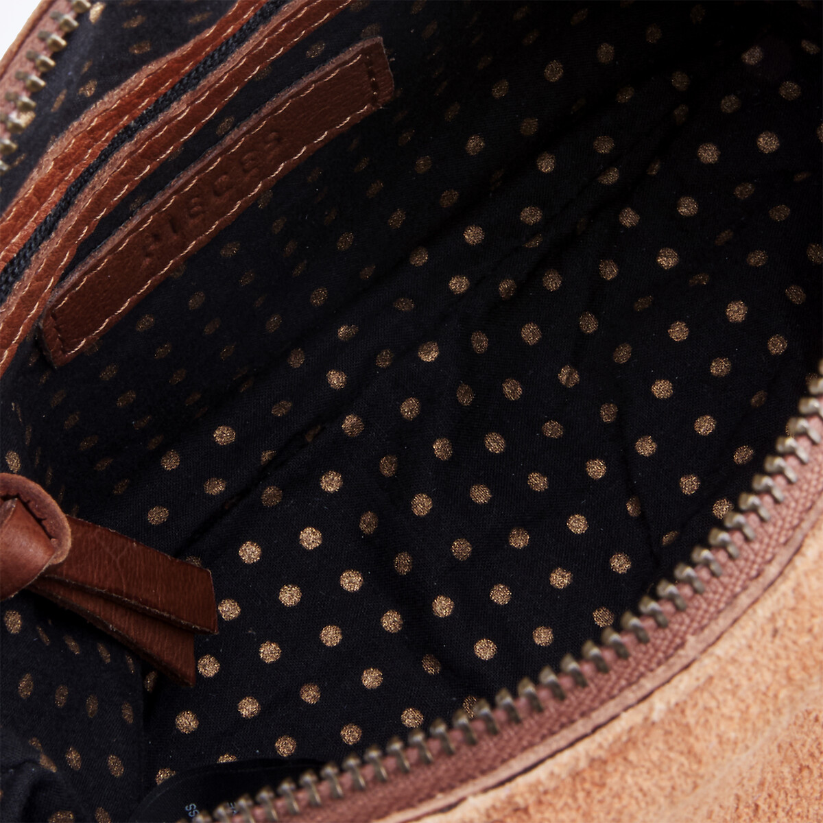 Sac bandoulière en cuir suède Bea cognac, PIECES