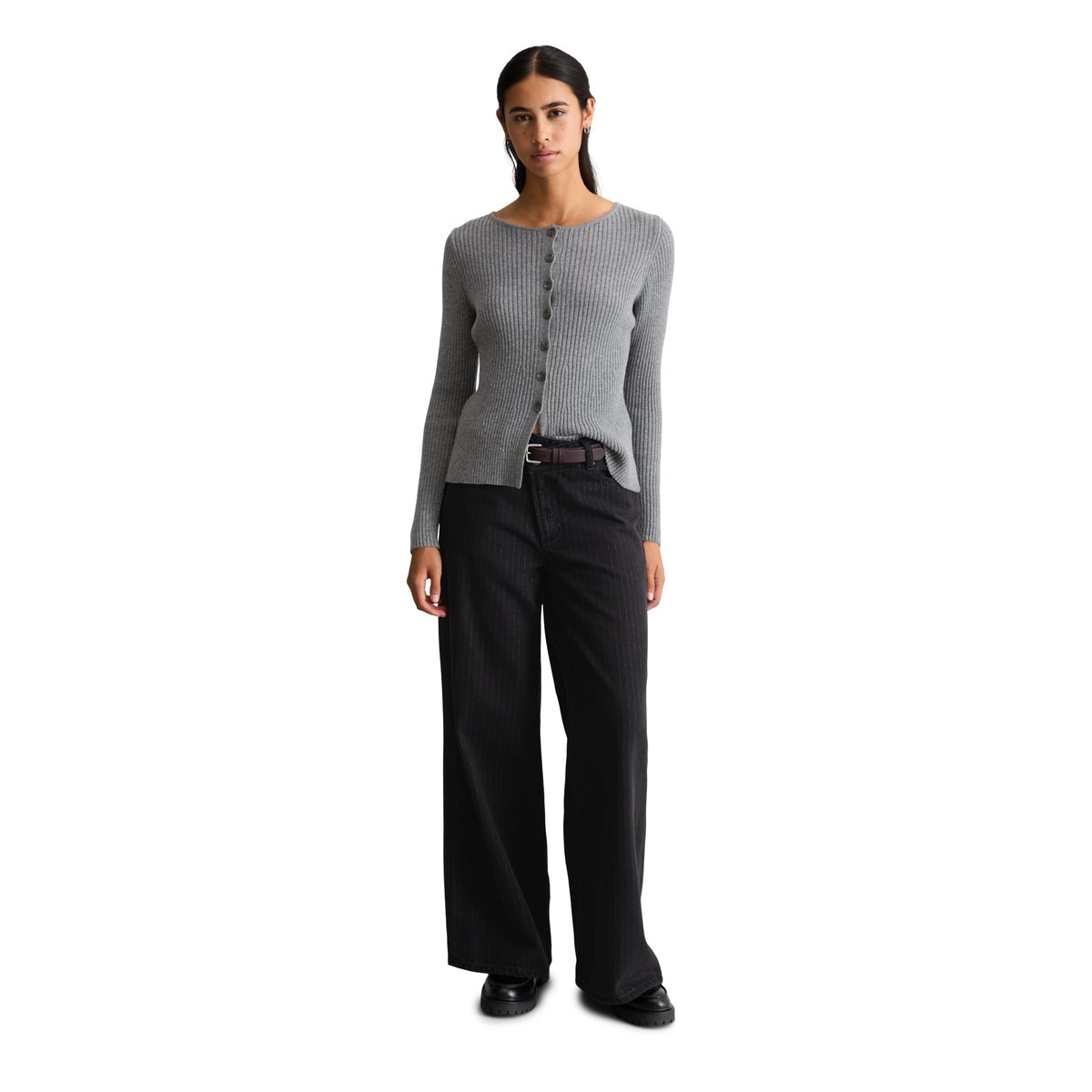 Cardigan ajusté en un mélange doux de laine vierge et de viscose gris, MARC O’POLO DENIM
