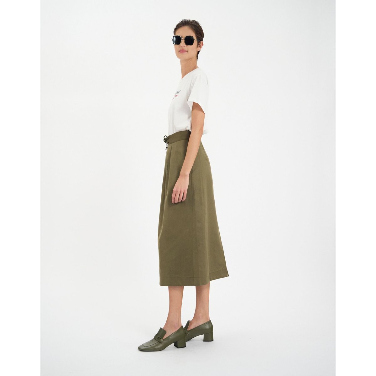 Jupe plissée Maud en coton mélangé kaki khaki, INES DE LA FRESSANGE PARIS
