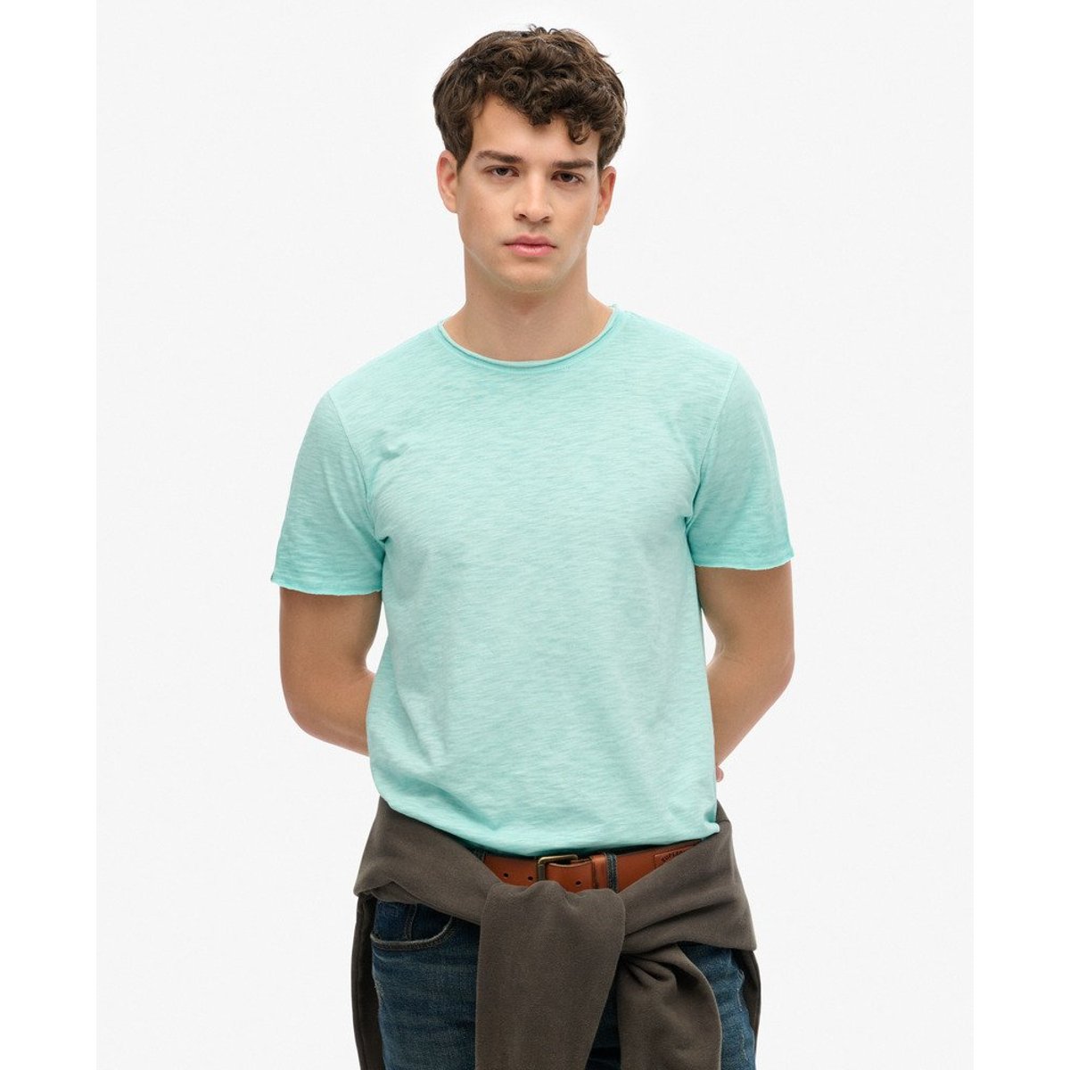 T-shirt Slub à Bords Bruts bleu ciel azur, SUPERDRY