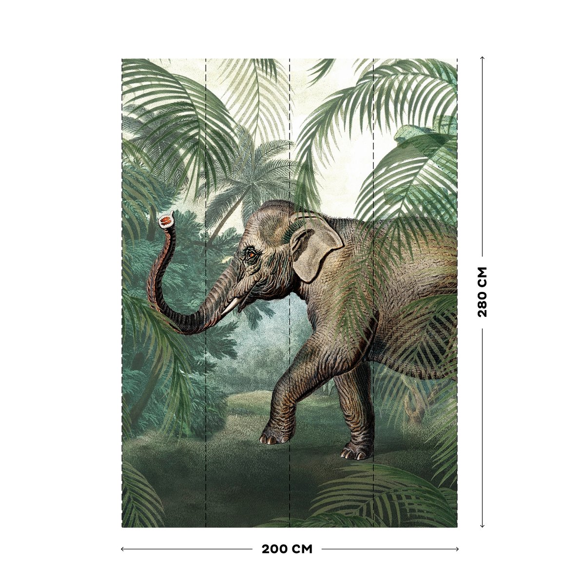 Papier peint panoramique Eléphant vert, marron grisé, ART FOR THE HOME