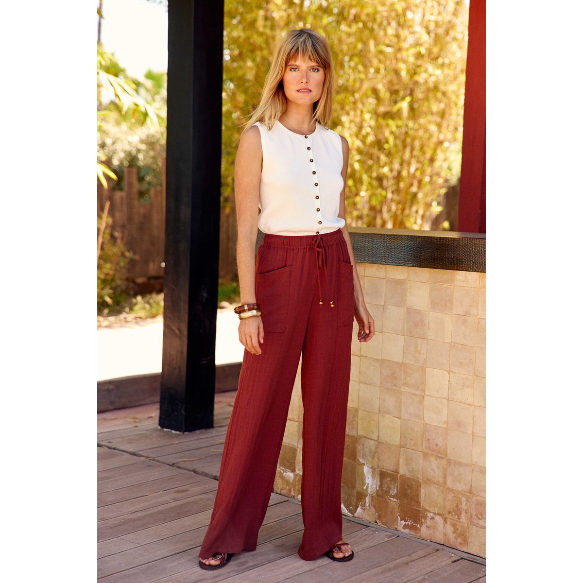 Pantalon large uni PILOR 55-bordeaux, LA PETITE ETOILE