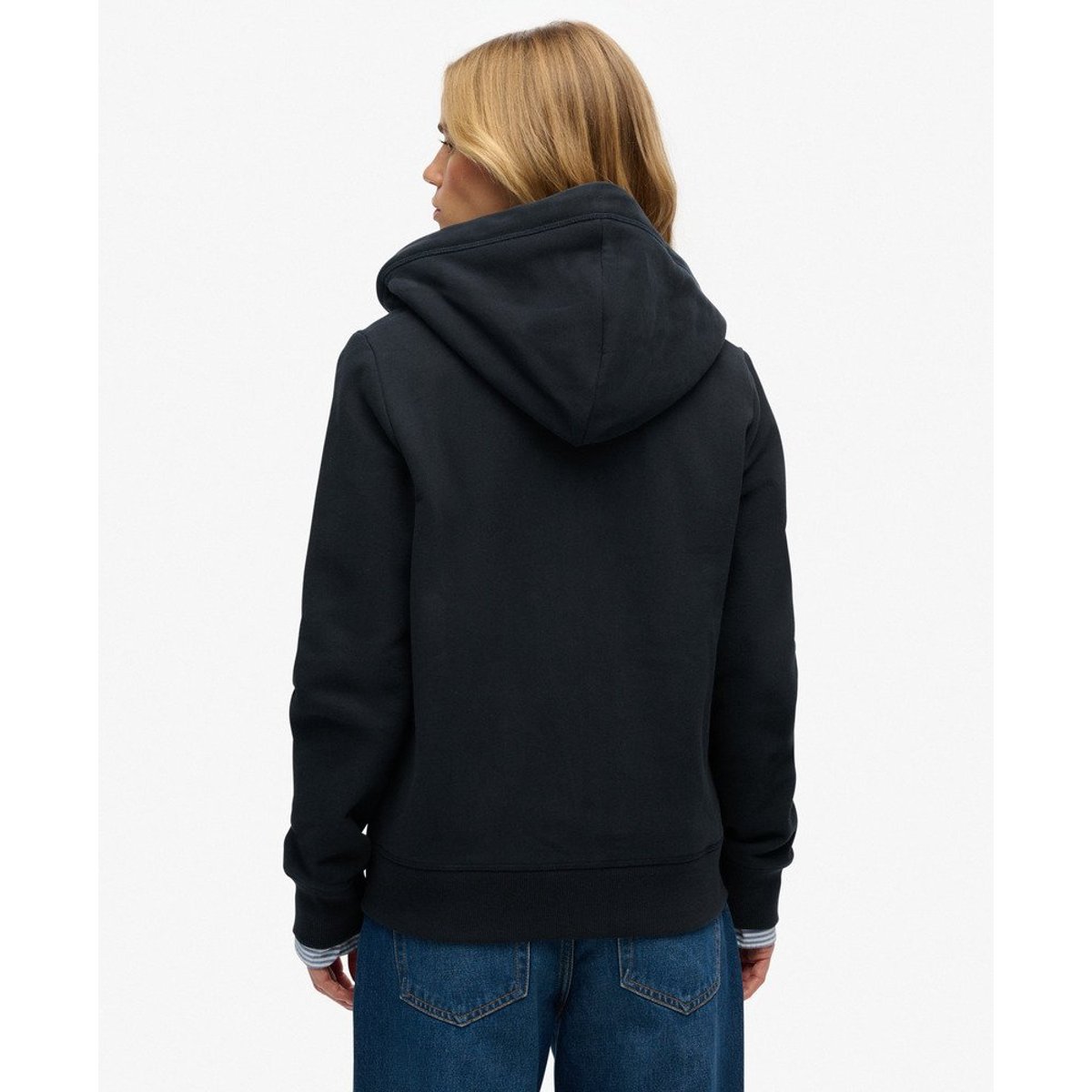 Sweat à capuche zippé et semi-brossé à logo Essential bleu marine éclipse, SUPERDRY