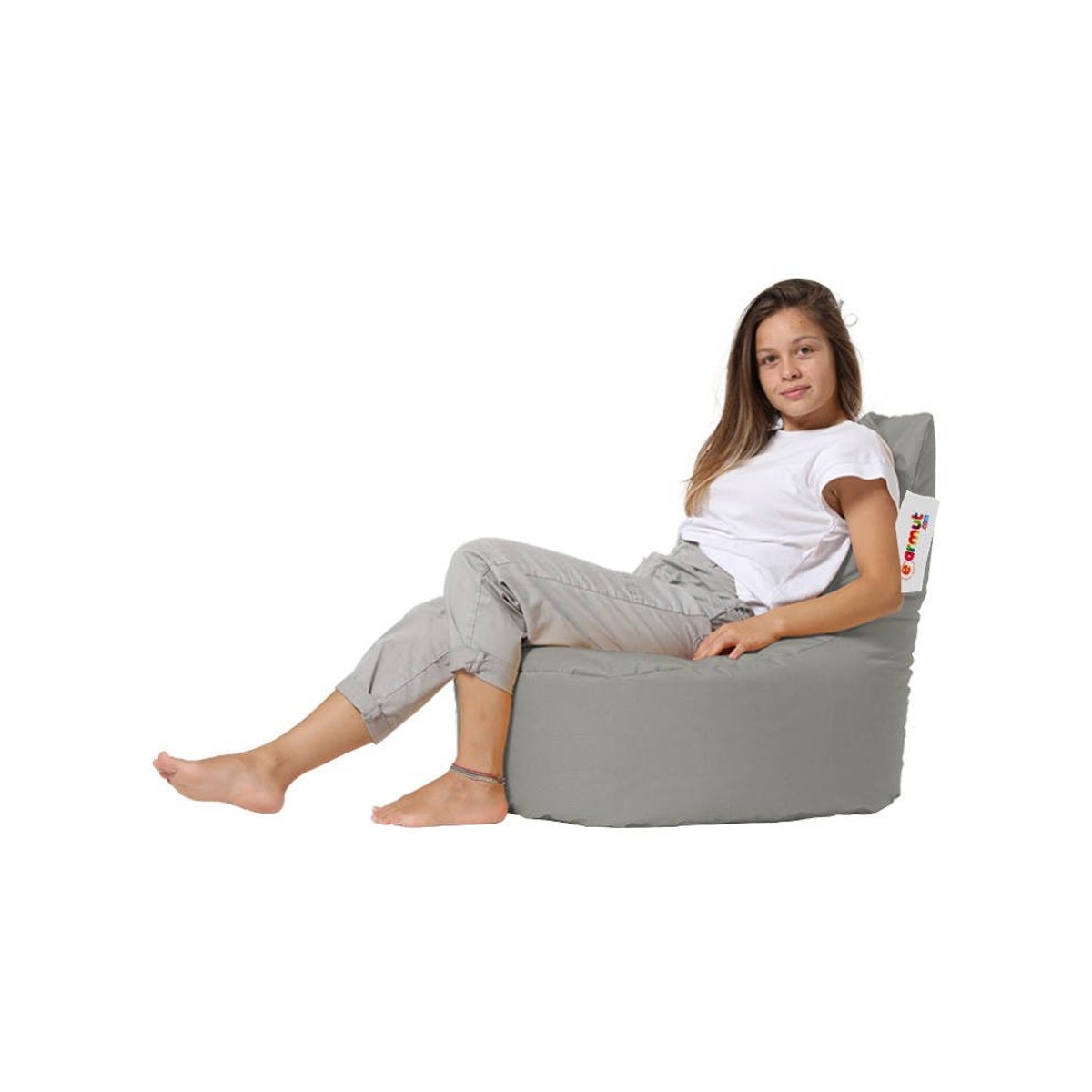 Pouf d'extérieur avec dossier, tissu imperméable ARTA gris, PIER IMPORT