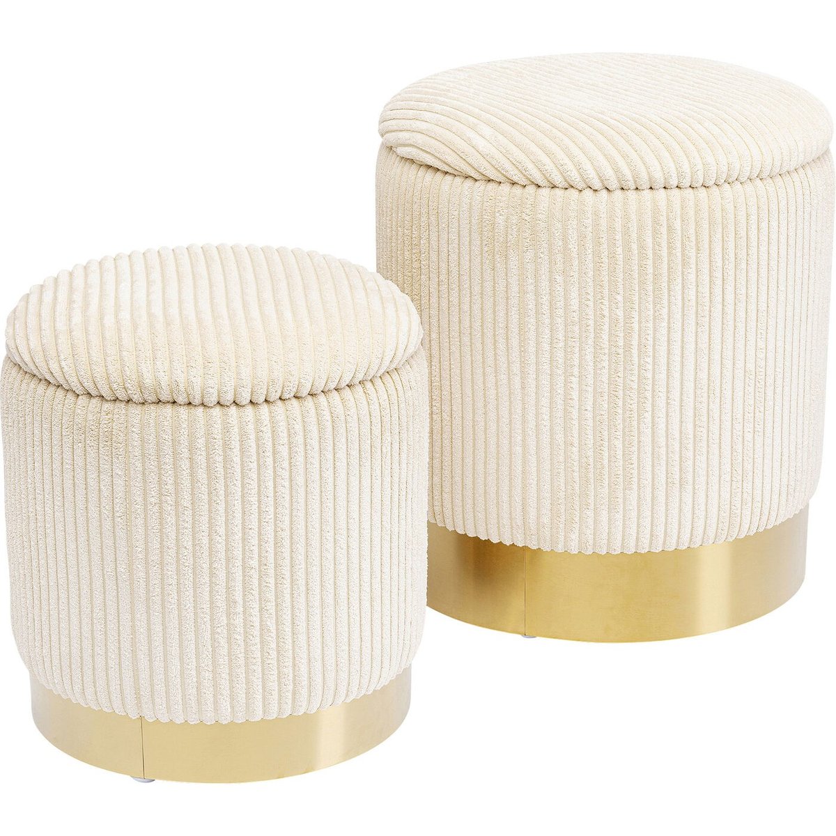 Lot de 2 tabourets-coffres côtelés, PLUSH beige, KARE DESIGN