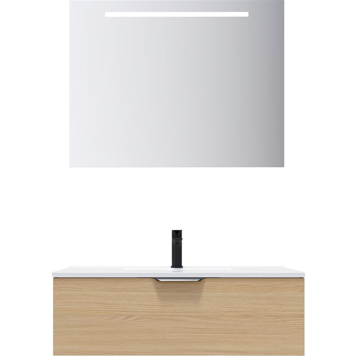 Ensemble vasque intégrée 1 tiroir + miroir - VENICE chêne clair, HOMIFAB