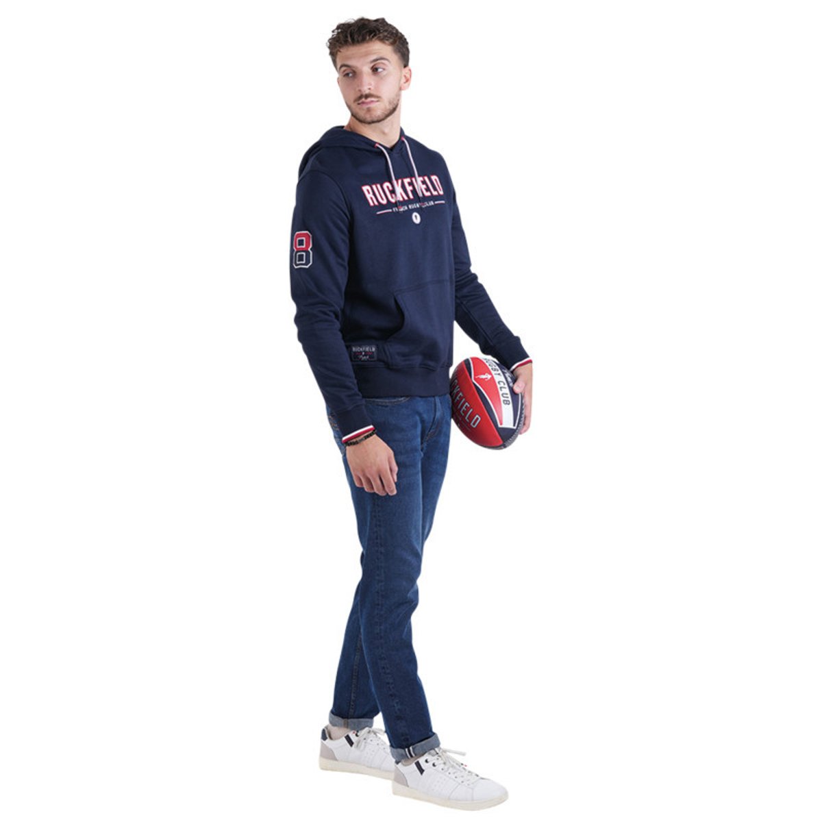 Sweat marine uni avec une coupe droite un col à capuche et des manches longues marine, RUCKFIELD