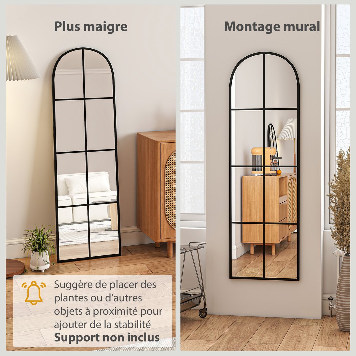 Miroir en pied Métal Noir noir, HOMCOM