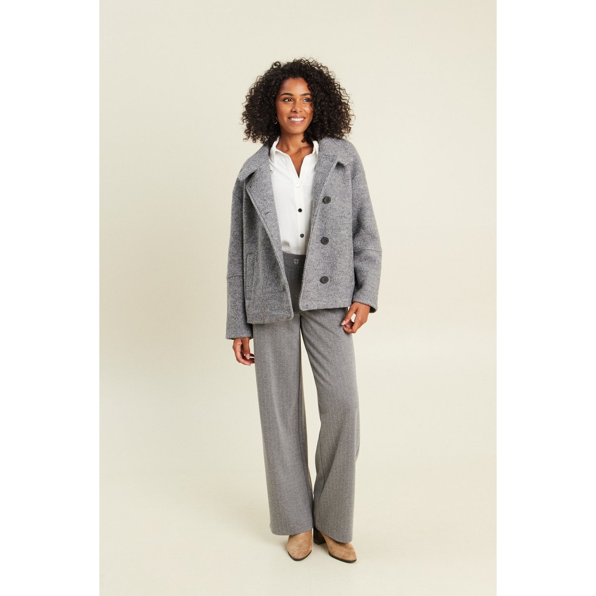 Manteau doublé col montant gris clair, BREAL