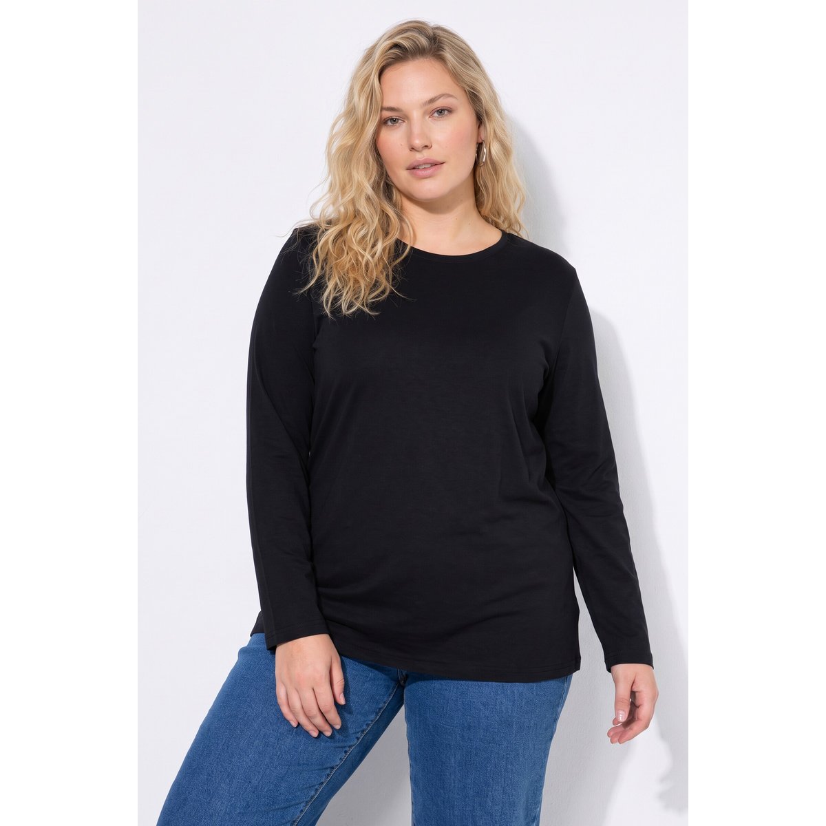 T-shirts, lot de 2, col rond, manches longues noir, ULLA POPKEN