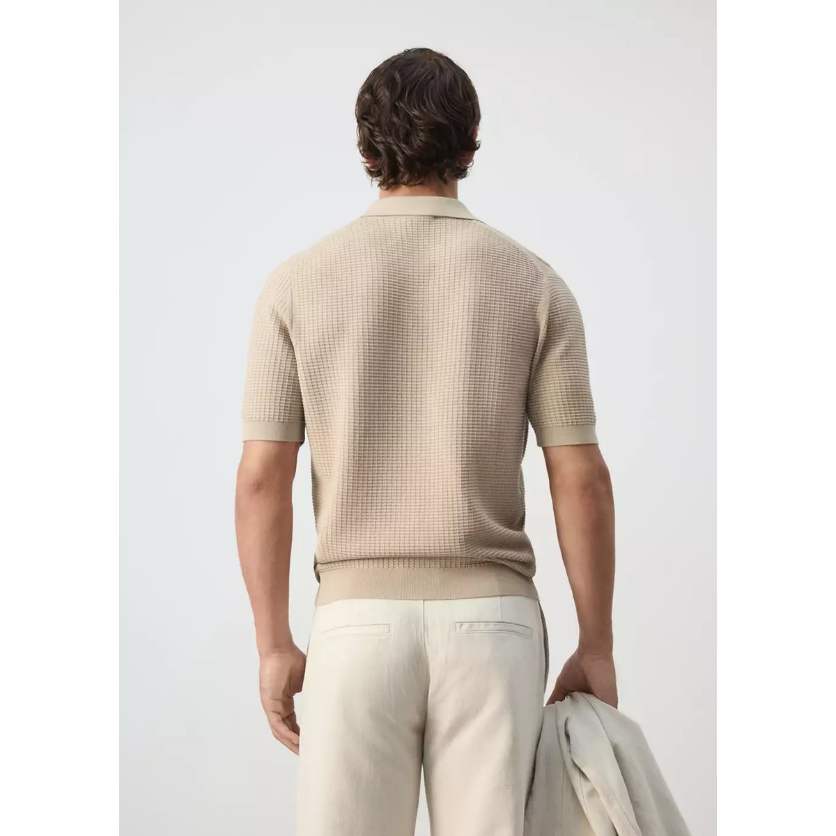 Polo 100 % coton maille structure beige, MANGO MAN
