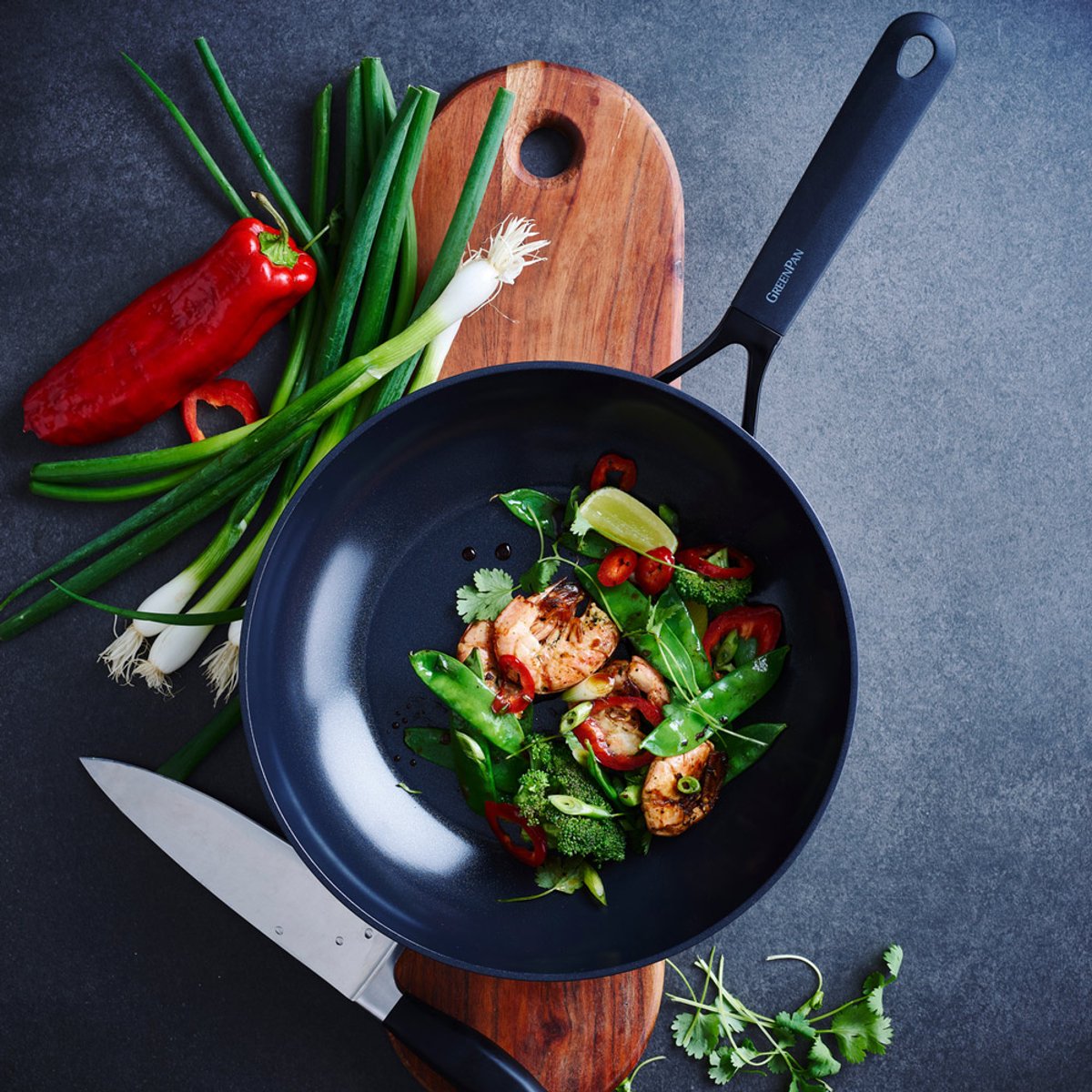Wok 28 cm aluminium revêtement céramique-Smart noir, GREENPAN