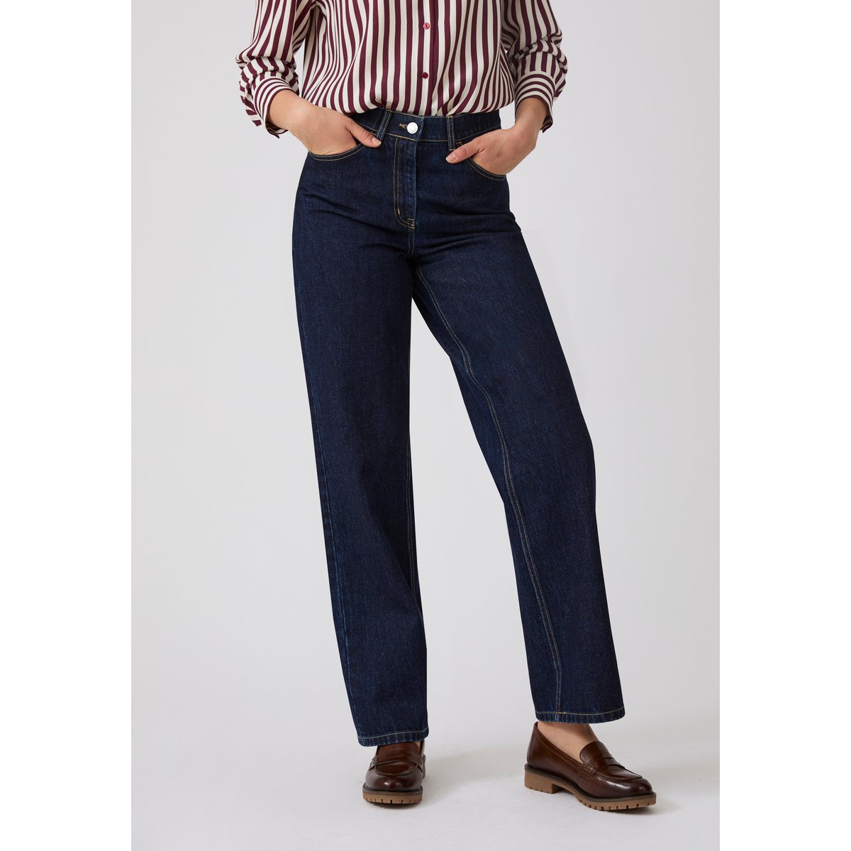 Jean coupe droite à revers bleu denim foncé, DAMART
