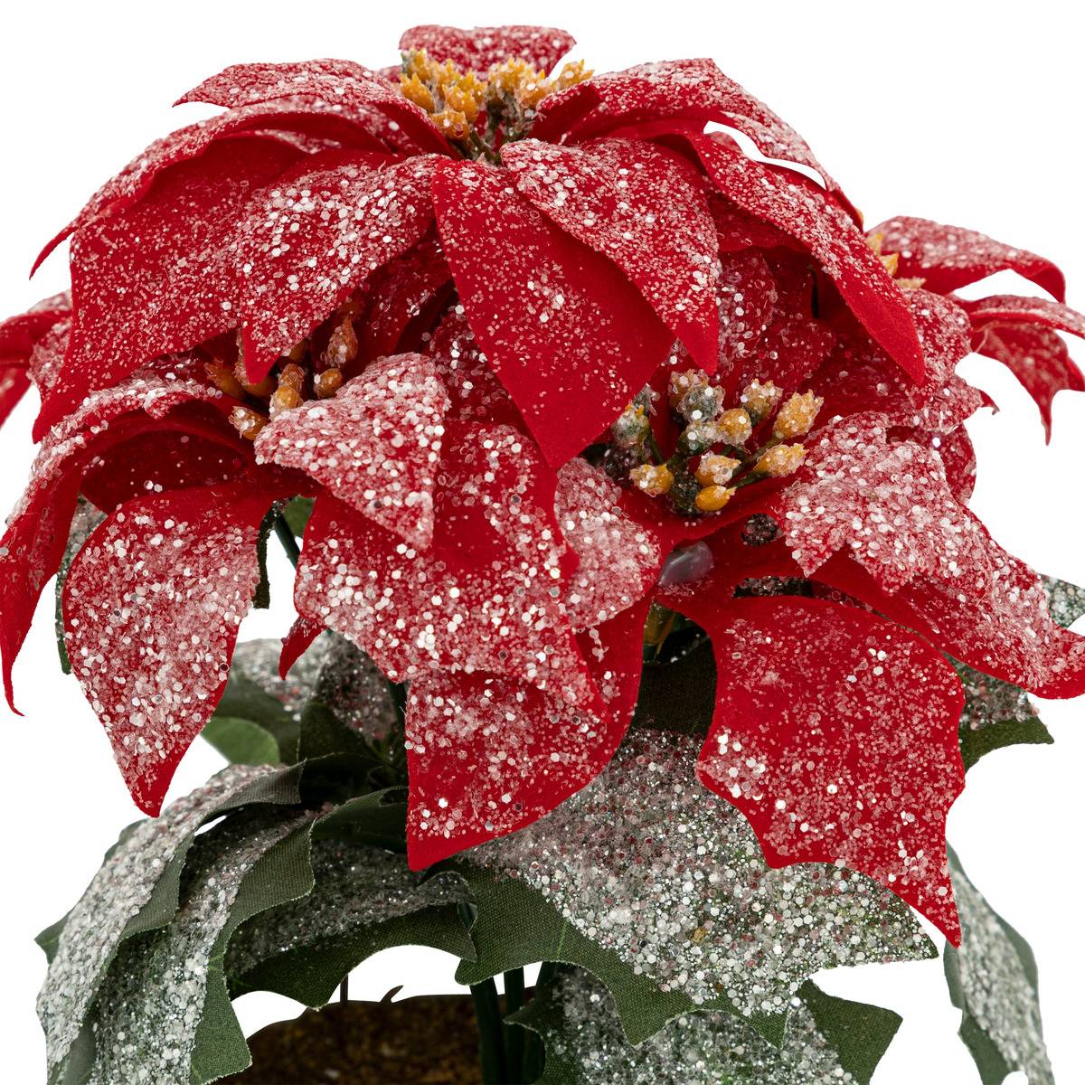 Branche Poinsettia Paillettes Pot H 22 cm rouge, FEERIC LIGHTS & CHRISTMAS