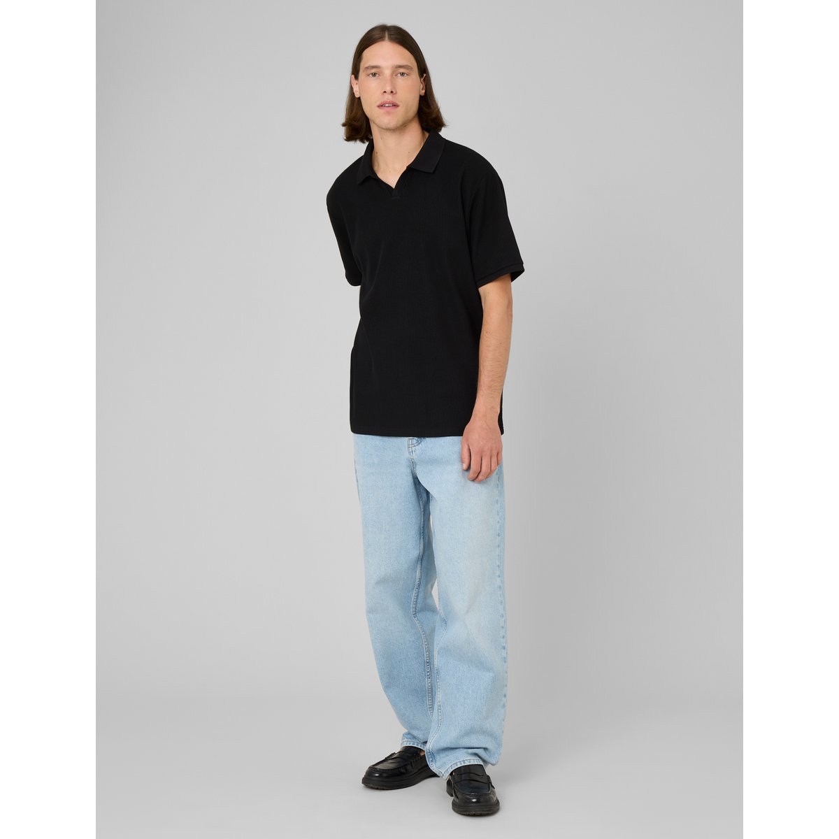 Polo maille côtelée noir, BZB
