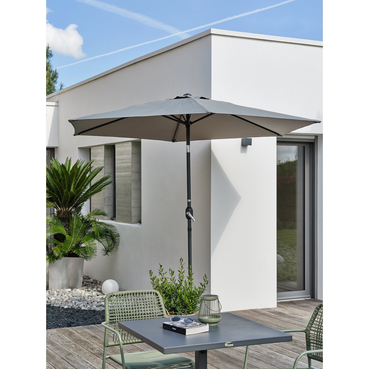 Parasol à manivelle en aluminium et toile MARBELLA kaki, DCB GARDEN