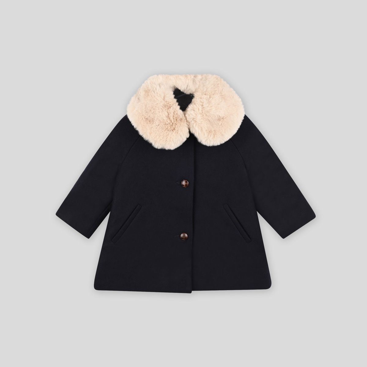 Manteau en laine uni avec col amovible en imitation fourrure nuit bebe, MONOPRIX