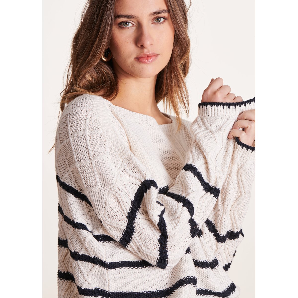 Pull marinière à manches longues ecru/stormy, LA FEE MARABOUTEE