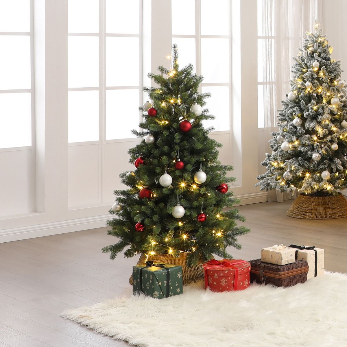 Set de 4 boules de noël décoratives en verre D8 rouge, SIA DECO