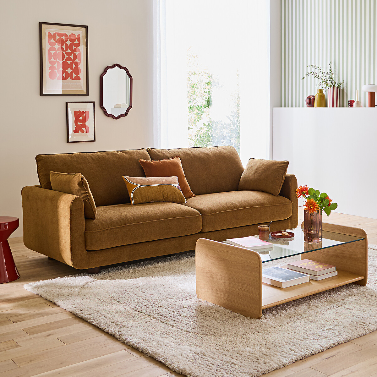 Canapé droit 2, 3, 4 ou 5 places, en polyester chiné, EMILIO bronze, LA REDOUTE INTERIEURS