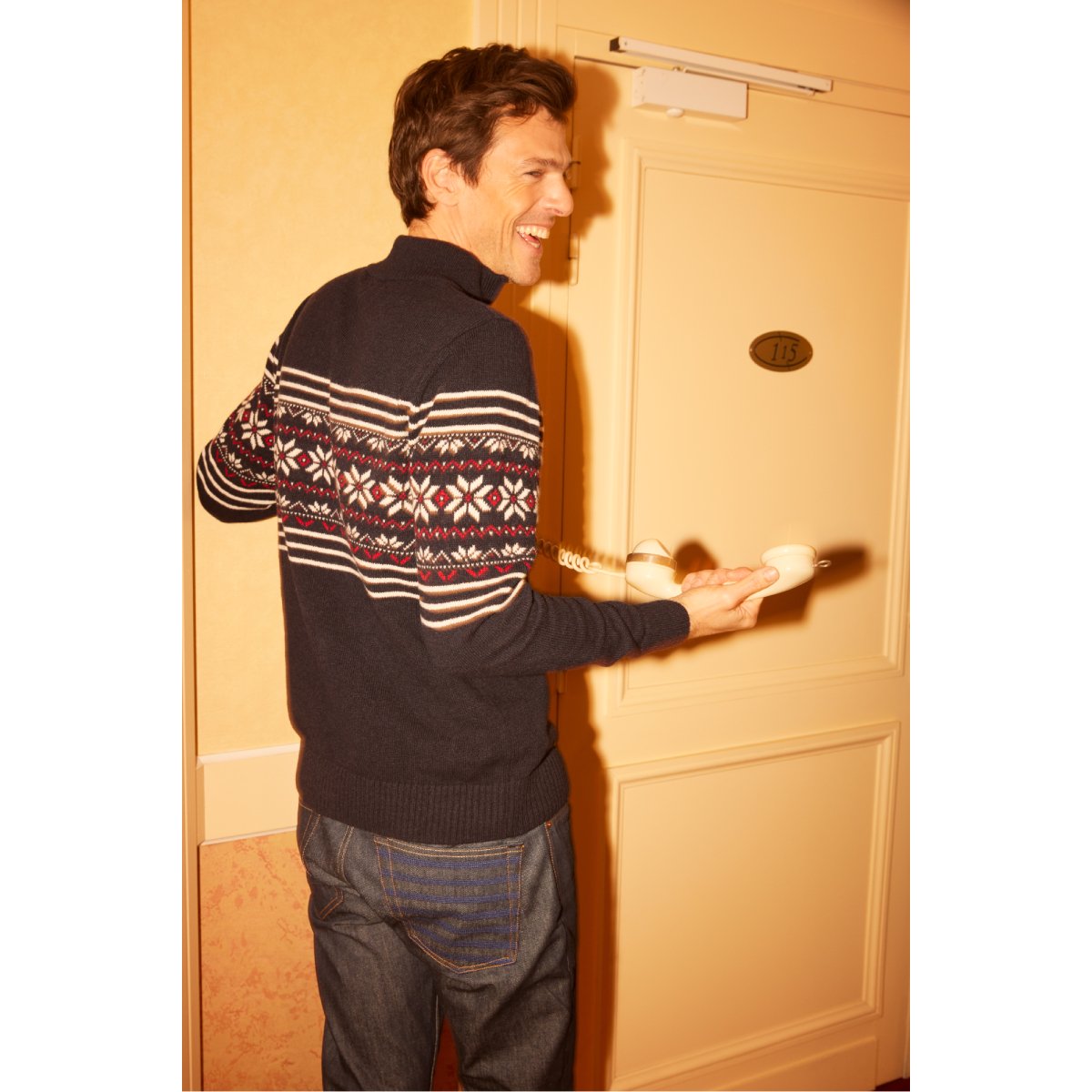 Pull de Noël en 100% matières recyclées NOEL marine/ ecru/ pop, ARMOR-LUX